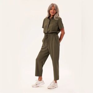 Girlfriend Collective Stretch Woven Jumpsuit - Medium, Olive Green